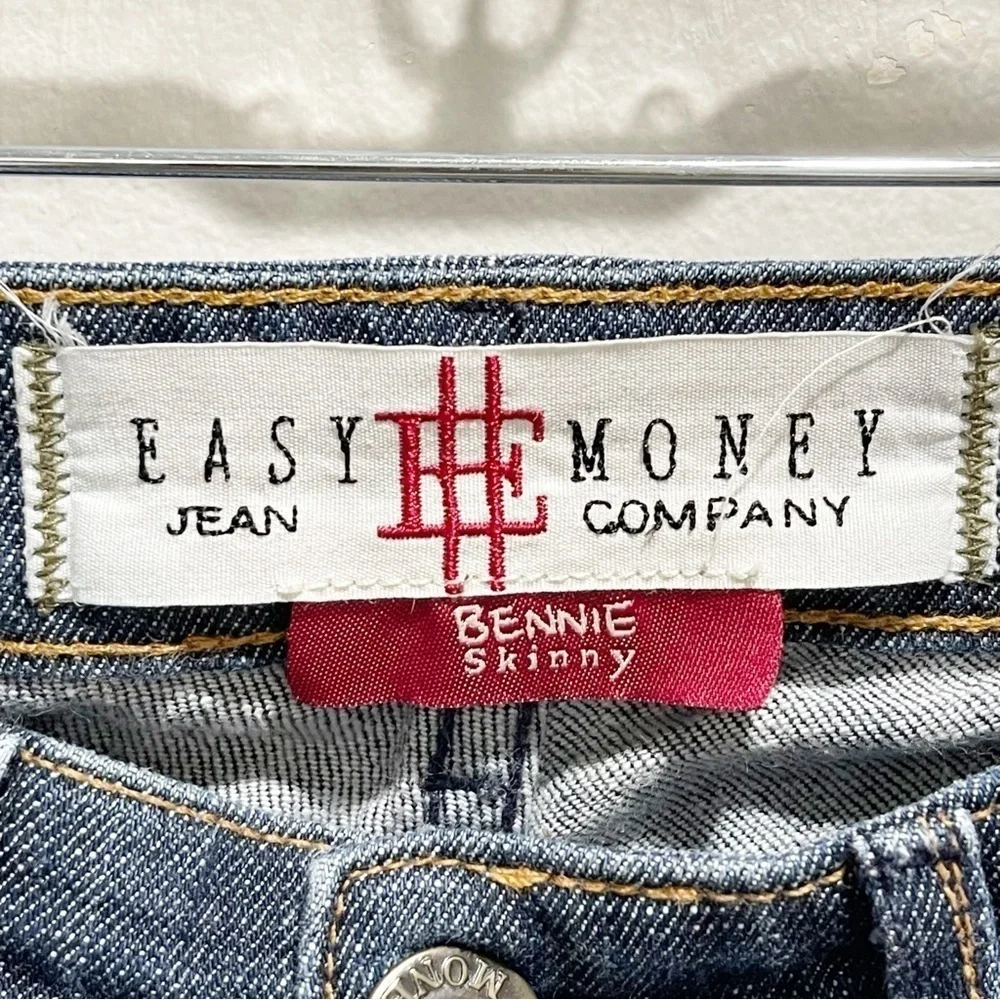 EASY MONEY Women’s Blue Dark Wash BENNIE Skinny Jeans Raw Hem Low Rise Size 24